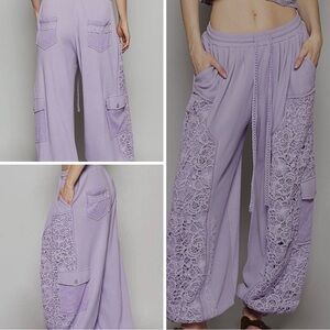 POL Lavender Lace Jogger Pants - Beautiful Oversized